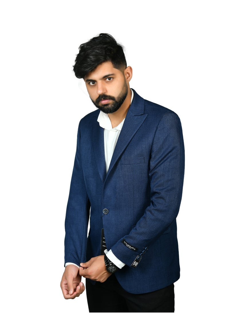 men's blazer linen material-blue color - Image 1